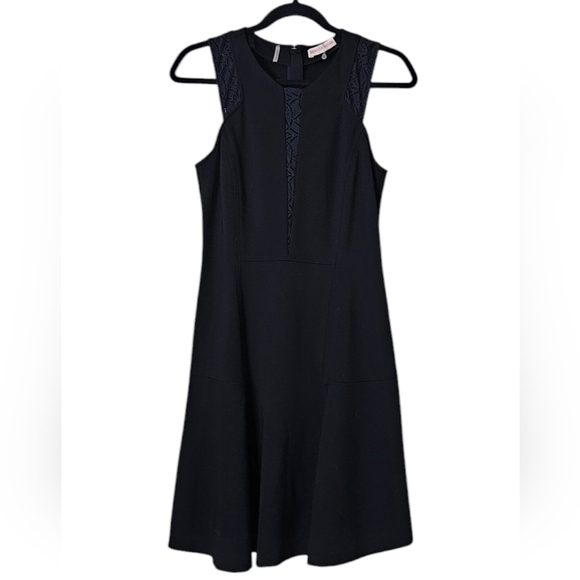 Rebecca Taylor Lace Trim Black Scoop Neck Mini A Line Dress EUC size 4 - Picture 1 of 5